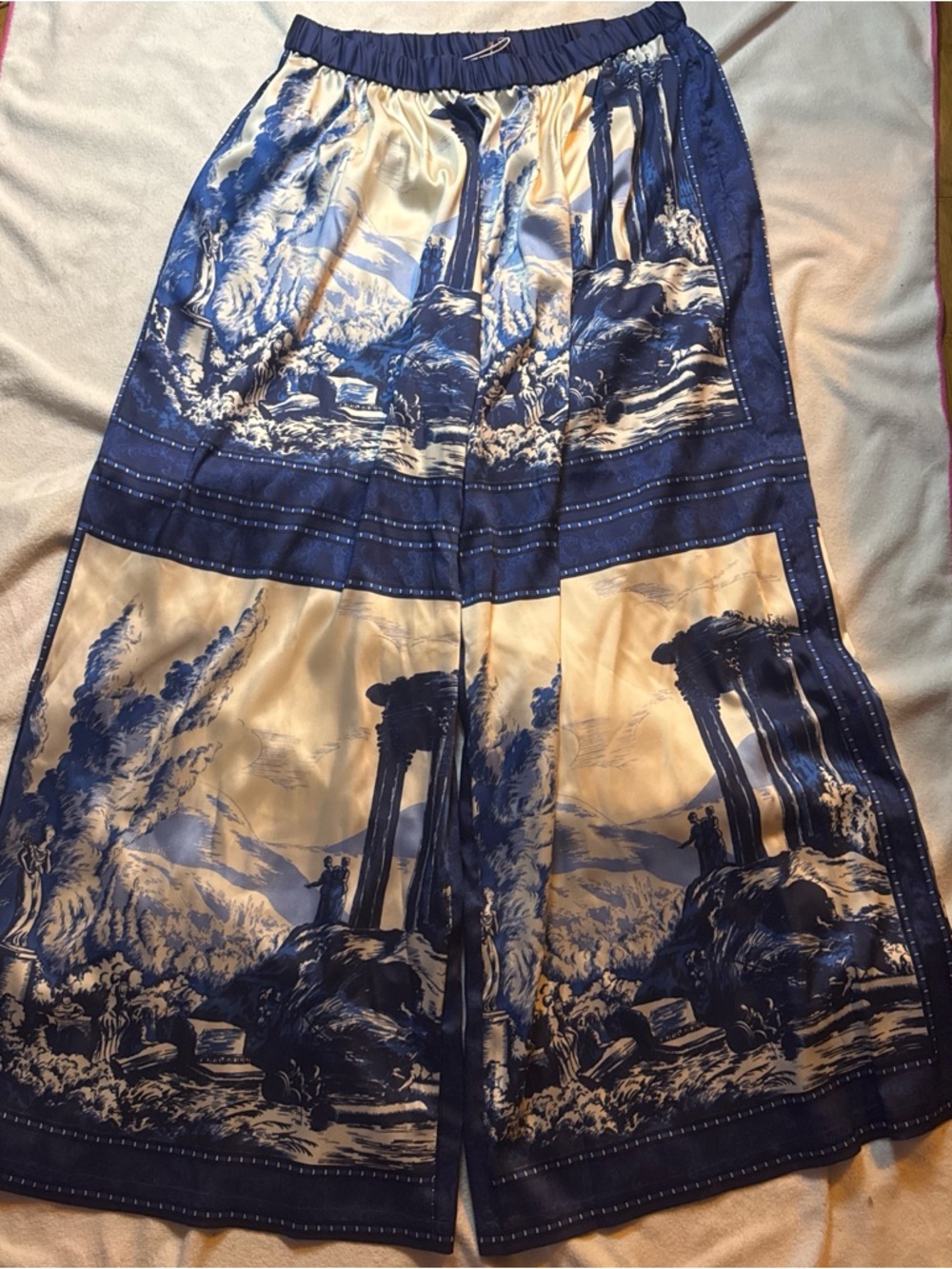 NWT STAUD Navy and Cream Scenic Wide-Leg Pants